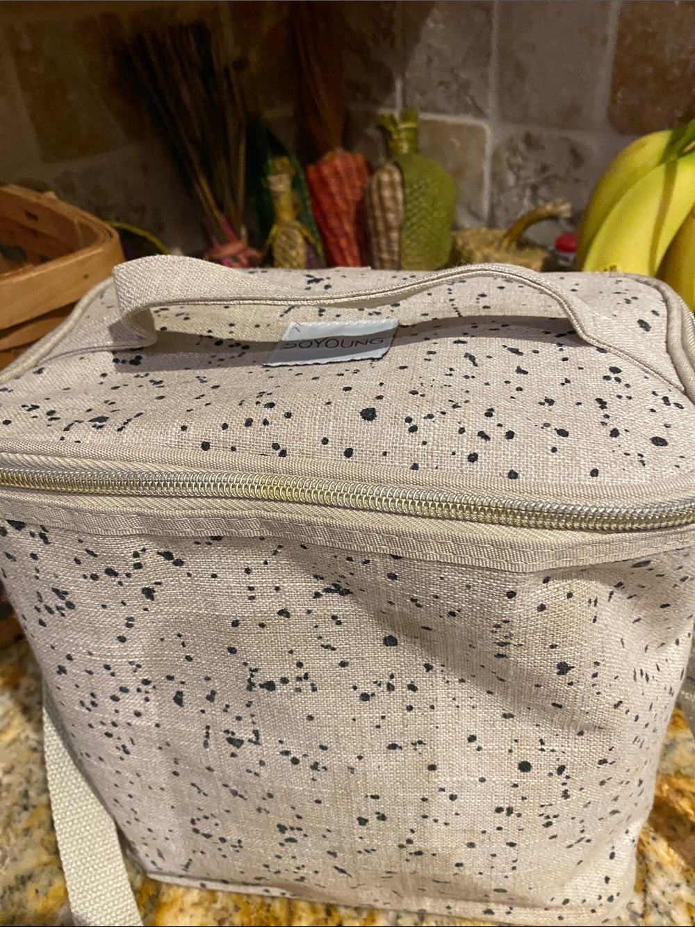 SOYOUNG LUNCH BOX Speckled Insulated Cooler Tote - Cream with Black Speckles